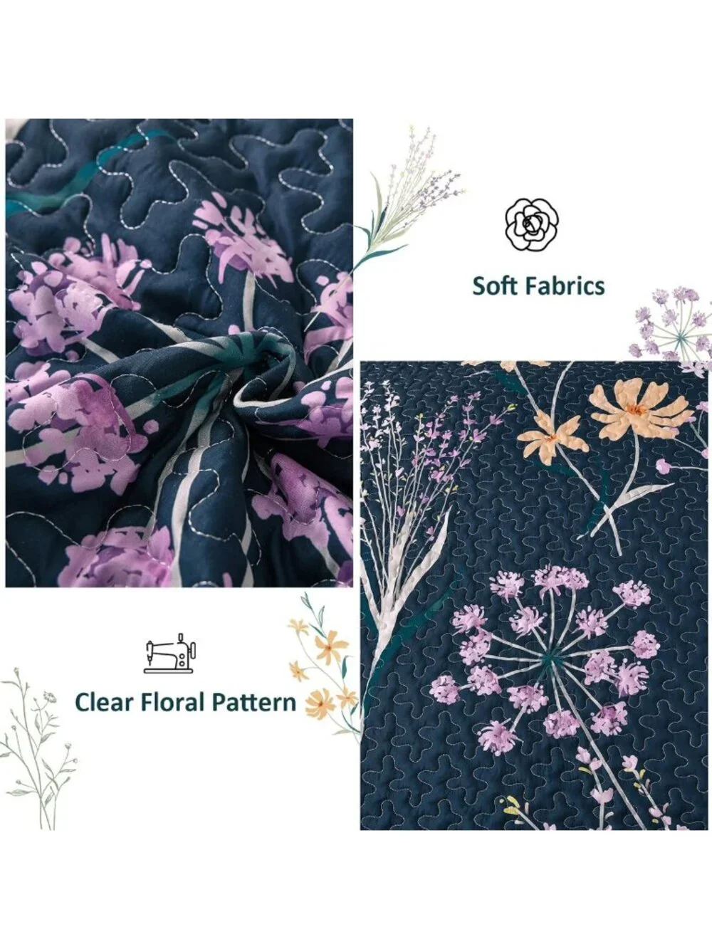King Size Floral Quilt Set - Dark Green Botanical Bedspread for Cozy Bedrooms